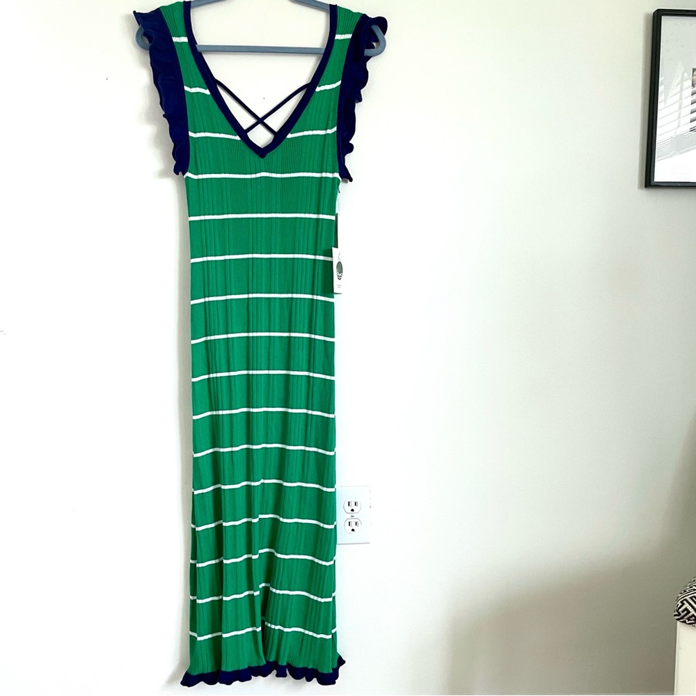 Anthropologie Daily Practice Sweater Midi Dress In Green Stripe Size S NWT - Picture 6 of 13